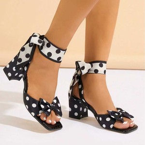 Black <b>White</b> Polka Dot Design with Cute Bow Accents Comfort Block <b>Heels</b> for Parties Dates Daily WearDress <b>Shoes</b> for Ladies - Product Image 2