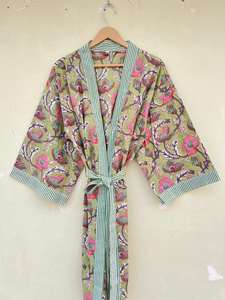 Vestido Kimono con patrón de Flora de algodón 100% para mujer, tejido de alta calidad, informal, invierno, primavera, verano, Otoño, transpirable, secado rápido - Product Image 3