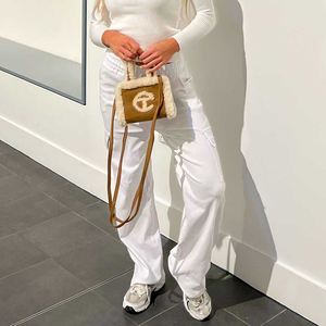 กางเกงคาร์โก้ทรงตรงสีขาวกระเป๋าด้านหลังกางเกงคาร์โก้ทรงตรงวัสดุร่มชูชีพขนาดใหญ่พิเศษสำหรับผู้หญิง - Product Image 1