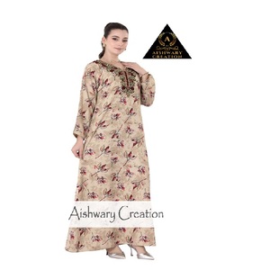 AISHWARY CREATION Modest Women's Cotton Long Sleeve Dress Embroidery Printed Design Breathable Soft Fabric <b>Plus</b> <b>Size</b> Middle - Product Image 3