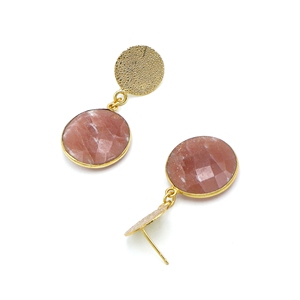 Boucles d'oreilles pendantes en pierre de lune pêche faites à la main, plaquées or 18 carats, laiton, élégantes, pierres précieuses naturelles, bijoux de mariage - Product Image 2