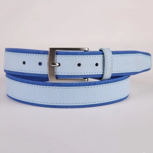 Ceinture en cuir de peau de vache véritable de luxe de bracelet en tissu Oxford pour hommes et femmes boucle ardillon bleue de 3.5cm - Product Image 4