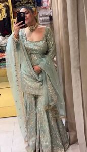 Presentando nuevo diseñador Faux Georgette Heavy Sequence bordado trabajo Top y Sharara con borde de encaje de cuatro lados Dupatta - Product Image 2