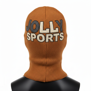 Balaclava pour homme en tissu acrylique épais à côtes, 320 GSM, marron, pour temps froid, avec logo appliqué personnalisé - Product Image 2