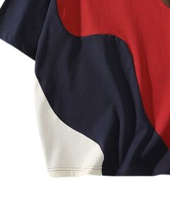 T-shirt surdimensionné à blocs de couleur personnalisé pour homme, rouge, marine, marron, streetwear décontracté, coton, manches courtes, haut d'été, mode, coupe ample - Product Image 5