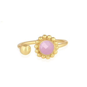 925 Sterling Silver Dainty Gemstone Flower Design <b>Ring</b> Romantic Bohemian Faceted Pink Chalcedony for Wedding Parties Wholesale - Product Image 1