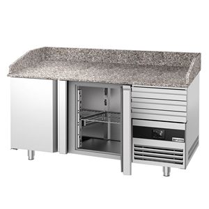 Comptoir de préparation de pizzas professionnel - Plateau en granit PREMIUM - 1600x800mm - avec 2 portes et 3 tiroirs - Product Image 6