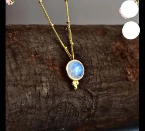 Increíble collar de latón con forma de pera de piedra lunar de melocotón, cadena de eslabones Chen ovalada, joyería hecha a mano de 35 pulgadas para regalo de boda de San Valentín - Product Image 4