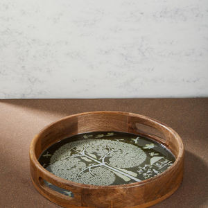 Royal Collection Bandeja redonda de madera y metal con asa Bandeja de servicio de madera más vendida Venta al por mayor Servicio de comida de madera natural - Product Image 2