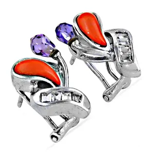 Boucles d'oreilles clous élégantes en argent 925 Art Palace Trendy pour femme, bijoux de fête, corail, améthyste, diamant, perle, géométriques, plaqué argent - Product Image 2