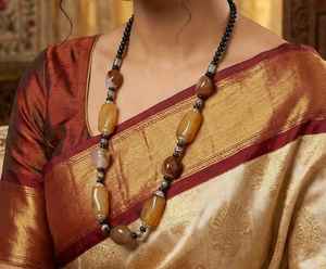 Collier en agate et chaîne de bambou fait main, style classique, artisanat Rawat, bijoux de fête pour homme, fabriqué en Inde, anniversaire NK-9367B - Product Image 1