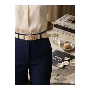 Ceinture fine pour femme à boucle carrée, ceinture de taille, ceinture pour robe, ceinture pour jupe, ceinture pour pantalon - Beige - Product Image 1