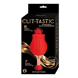 Masajeador dual de silicona recargable Clit-Tastic Rose Bud de alta calidad con estimulador de clítoris-Rojo