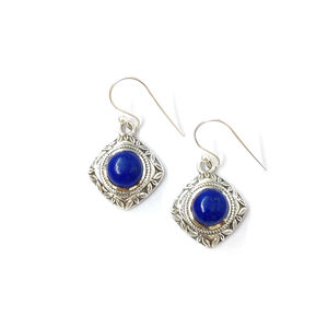 Boucles d'oreilles en or 14 carats et lapis-lazuli, 6,9 grammes, design géométrique en forme de goutte, incrustation de diamants, sertissage clos en or rose, bijoux plaqués or - Product Image 1