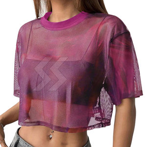 <b>Top</b> Quality Solid Color <b>Women</b> <b>Mesh</b> Boxy T-Shirts Breathable Lightweight Cotton T-Shirt For <b>Women</b> - Product Image 1