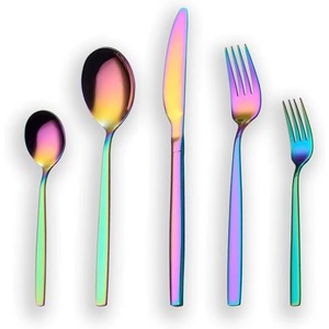 Ensemble de 4 couverts en acier inoxydable utilisés dans les ustensiles de cuisine Tabletop Cafe Home Couverts enduits de couleur noire Poignée de luxe à 2 couleurs - Product Image 3