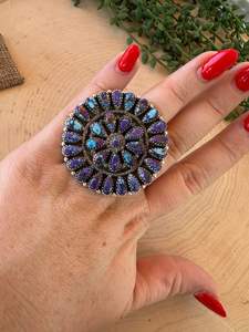 Southwest Handmade Multi-Stone Oval Cut Bezel Setting Bague en argent sterling réglable pour mariage et fête - Product Image 3