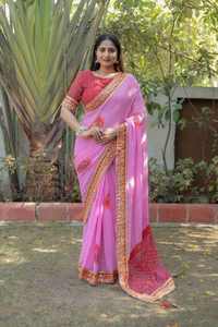 Sari indien prêt-à-porter en géorgette lourde avec bordure à sequins, tenue ethnique pour fêtes et événements, vente en gros - Product Image 2