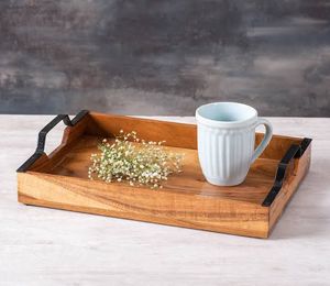 Indian HF Crafts Bandeja DE SERVICIO DE MADERA hecha a mano en forma de rectángulo con tamaño personalizado Los mejores precios para la venta - Product Image 1