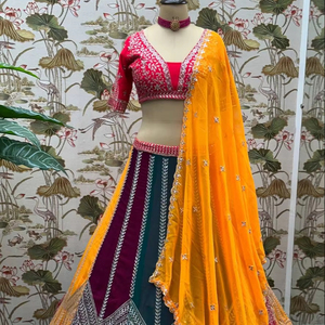 Tradicional hermosa seda algodón Lehenga Choli impresión Digital bordado trabajo últimas damas de honor étnicas fiestas de boda - Product Image 1