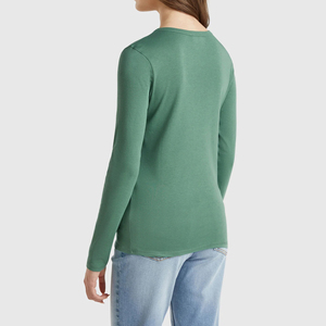 2025 camiseta de mujer cuello personalizado manga larga OEM ODM diseño calidad algodón camiseta para mujer - Product Image 2
