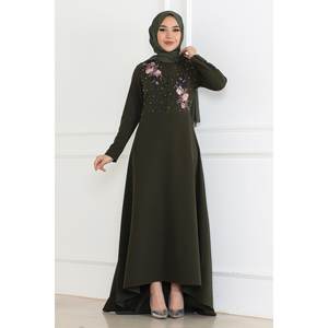 Robe décontractée Mega Merchant Khaki 6119, style brodé, 100% coton - Product Image 1