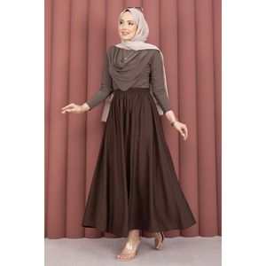Comfortable Brown <b>Skirt</b> <b>Elastic</b> Waist Empire Waistline Digital Printed Pocket Details Breathable Knitted Fabric Embroidered XS - Product Image 3