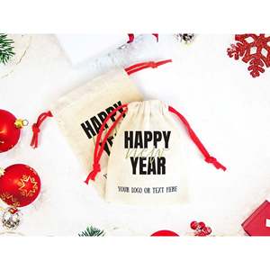 Bolsas de Regalo de Algodón Ecológicas con Logotipo Personalizado (4x5 y 6x8 Pulgadas) con Cuerdas Rojas para Familia y Empresa, Bolsitas de Año Nuevo - Product Image 2