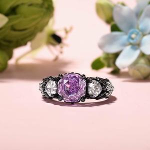 Jeulia Vintage 18K Gold Plated Three Stone Purple Rose <b>Ring</b> <b>Adjustable</b> Open Inlay - Product Image 5
