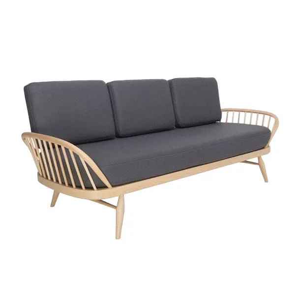 Couch Sofa Eye Catching Style Teak Solid Wood Frame With Tapered Spindles And Arched Armrests