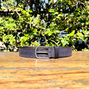 Nouveau 2026 perforé à la main en cuir de buffle véritable boucle en alliage de Zinc finition noire mate conception pleine longueur 35mm - Product Image 3