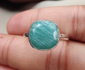 Anillo de Plata de Ley 925 con Amazonita en Corte Cojín y Opciones de Baño de Oro, Joyería de Piedras Preciosas Hecha a Mano, Venta al por Mayor - Product Image 4