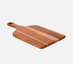 Tabla de cortar redonda de madera de acacia hecha a mano con asa, 100% ecológica, fabricada en India por Stylenest Export - Product Image 2