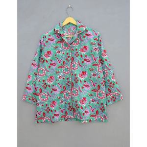 Nouvel arrivage de chemise en coton assortie à imprimé floral Ensemble de pyjama à usage quotidien Ensemble de pyjama à imprimé indigo Robe de nuit confortable - Product Image 4