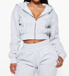 Sudadera de Manga Larga 100% Algodón para Mujer, Color Sólido Personalizado, Top Corto con Capucha, Sudaderas Cortas con Capucha OEM para Invierno, Venta al Por Mayor - Product Image 4