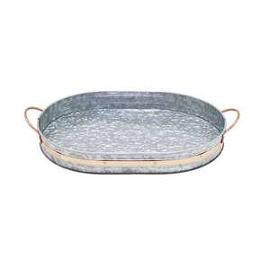 Bandeja de servicio de diseño clásico con borde de cobre Madera de metal galvanizado con un elegante mango de hierro para uso en restaurantes y hoteles - Product Image 1
