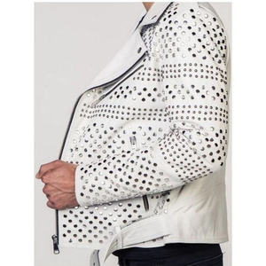 Chaqueta Universitaria de Cuero con Tachuelas Negra Unisex, Estilo Vintage, Piel de Vaca Genuina, Púas de Cono, Chaqueta de Cuero Punk Impermeable - Product Image 3
