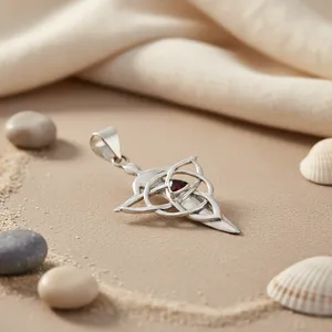 Pendentif en argent 925 pour femme, nœud celtique, grenat, avec placage rhodium, bijoux géométriques en or blanc, saphir, zircon, cadeau pour femme - Product Image 3