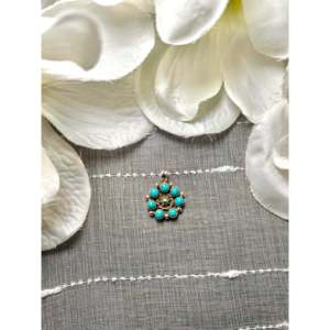 Fairren Beggy Kingman Turquoise Rose Gold Pendant Bezel Setting Platinum Gold Jewelry Jade Bell Pattern Sterling <b>Silver</b> <b>Charm</b> - Product Image 1