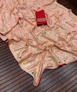 Prêt à porter dames Sari soie traditionnelle broderie travail Banarasi Khadi indien fête mariage porter en mousseline de soie fantaisie prix de gros - Product Image 4