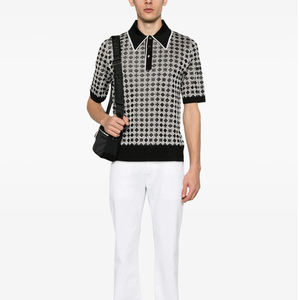 Alta calidad 100% algodón hombres verano para Polo manga corta tejido bordado Diseño negro acanalado puños dobladillo frontal - Product Image 3