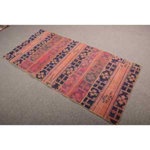 3,1x6,5 ft Vintage Rug, Turkish Accent Rug, <b>Red</b> Patchwork <b>Wool</b> Rug - Product Image 4