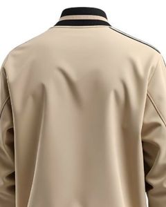 Veste bomber softshell beige pour homme avec garniture noire, col et poignets rayés, style streetwear, veste de mode, logo personnalisé OEM - Product Image 6