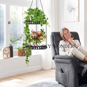 Pots de fleurs décoratifs et jardinières suspendues en métal Jardinière suspendue pour jardin et balcon Jardinière murale en métal à 2 niveaux faite à la main - Product Image 6