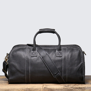 Sac de voyage pliable en cuir véritable, durable, avec fermeture à glissière et sangle réglable pour les voyages - Product Image 1