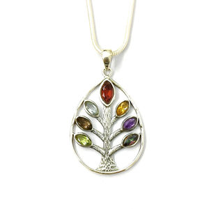 Pendentif motif arbre multi-pierres, anti-ternissement, en argent sterling 925, pour tous les jours et toutes occasions. - Product Image 1