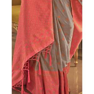Sari en soie tissée gris zari attrayant avec blouse, tenue de mariage traditionnelle - Product Image 4