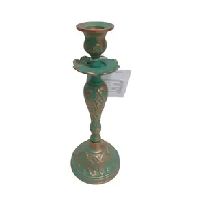 New Arrival Aluminum Candle Stand Cobre W/Green Antique Pó Revestimento Candle Holder Para Party & Decoração Do Casamento