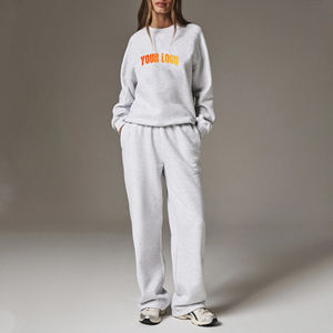 Nuevo Conjunto Deportivo Personalizado 100% Algodón con Cuello Redondo para Mujer, Pantalones Anchos, Manga Larga Raglán, Sudadera con Capucha, Talla Grande, Color Sólido - Product Image 6