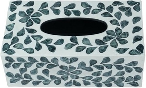 Designer Floral Wood Inlay Eco-friendly <b>Tissue</b> <b>Paper</b> Box with Detailed Leaf Motif in <b>Blue</b> and White for Modern Decor - Product Image 2